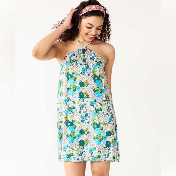 SO Floral Halter Neck Mini Dress l SIZE L - Picture 1 of 9